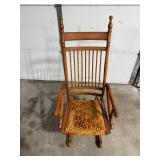 Vintage Wood Glider Rocking Chair with Ornate Upholstered Seat