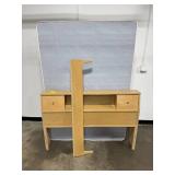 Full SZ Sertapedic Mattress with Box Spring and MCM Oak Headboard w Storage, 56in x 72in