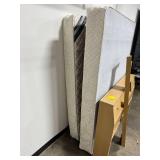 Full SZ Sertapedic Mattress with Box Spring and MCM Oak Headboard w Storage, 56in x 72in