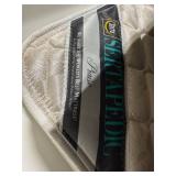 Full SZ Sertapedic Mattress with Box Spring and MCM Oak Headboard w Storage, 56in x 72in