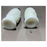 Assorted Tableware Set with Vintage Milk Glass "Grape" Salt & Pepper Shakers, Milk Glass Footed Dessert Bowls, Glass Dish, and Queen