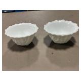 Assorted Tableware Set with Vintage Milk Glass "Grape" Salt & Pepper Shakers, Milk Glass Footed Dessert Bowls, Glass Dish, and Queen