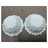 Assorted Tableware Set with Vintage Milk Glass "Grape" Salt & Pepper Shakers, Milk Glass Footed Dessert Bowls, Glass Dish, and Queen