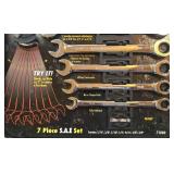 G - GearWrench 7 Piece Ratcheting Combination Wrench Set and Husky Pro 7 Piece Stubby Combination Wrench Set