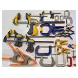 G - Assorted Lot of 18 Hand Clamps and C-Clamps in Various Sizes