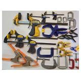 G - Assorted Lot of 18 Hand Clamps and C-Clamps in Various Sizes