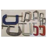 G - Assorted Lot of 18 Hand Clamps and C-Clamps in Various Sizes