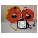 (2) Contractor Extension Cords on Reels and Shop Light