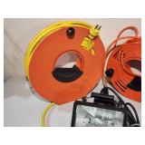 (2) Contractor Extension Cords on Reels and Shop Light