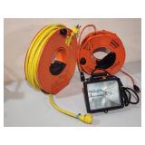 (2) Contractor Extension Cords on Reels and Shop Light