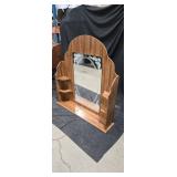 Wooden Arched Wall Mirror with Shelves