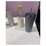 Rhinestone Tumblers & Glass Bottle