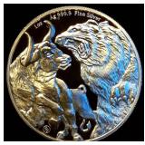 Gem Uncirculated Bulgarian Minted 2022 Tokelau $5 Bull & Bear 1oz 9999 Silver Round