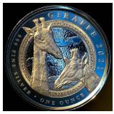 Gem BU 2021 Republic of Guinea Ecuatorial Silver Giraffe 1000 Francos, 999 Fine, 15K Mintage, KM#170