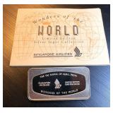 Singapore Airlines "Wonders of the World" Taj Mahal Silver Ingot w/Case & COA, .817 OzT @ .80 Fine, 38k Mintage
