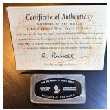 Singapore Airlines "Wonders of the World" Taj Mahal Silver Ingot w/Case & COA, .817 OzT @ .80 Fine, 38k Mintage