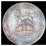 1910 Great Britain Silver 1 Shilling, .18 OzT @ .925 Fine