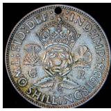 1938 Great Britain Silver 2 Shillings, .182 OzT ASW, holed