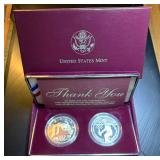 Proof 1996 Olympics Silver Commemorative (2) Coin Set, High Jump & Tennis, both 1oz 90% Silver