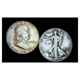(2) Circulated Silver Half Dollars