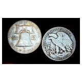 (2) Circulated Silver Half Dollars