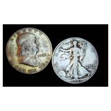 (2) Circulated Silver Half Dollars
