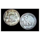 (2) Circulated Silver Half Dollars