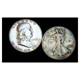 (2) Circulated Silver Half Dollars