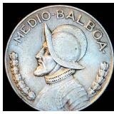 1933 Silver Panama 1/2 Balboa, Gently Circulated, Original Surfaces, .402 OzT @ 90% Fine, KM# 12.1