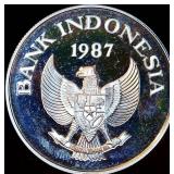 Proof 1987 Indonesia Silver 10,000 Rupiah Babi Rusa, 10K Mintage, KM#45, .625 OzT, details