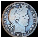 VG+ 1912-S Barber Half Dollar, Original Surfaces