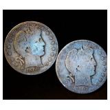 (2) Common Circulated Barber Half Dollars