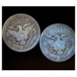 (2) Common Circulated Barber Half Dollars