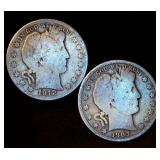 (2) Common Circulated Barber Half Dollars