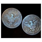 (2) Common Circulated Barber Half Dollars