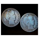 (2) Common Circulated Barber Half Dollars