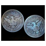 (2) Common Circulated Barber Half Dollars