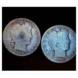 (2) Common Circulated Barber Half Dollars