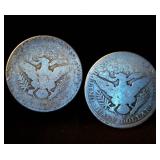 (2) Common Circulated Barber Half Dollars