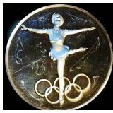 Janet Lynn 1972 Olympics Sterling Silver Medallion #24 Postmasters, .80 OzT @ .925 Fine, milk spots, tougher find