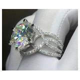 4 Carat Moissanite Vintage Designed Silver Plated Ring, Size 6 - Brand New
