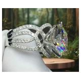 4 Carat Moissanite Vintage Designed Silver Plated Ring, Size 6 - Brand New