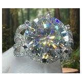 4 Carat Moissanite Vintage Designed Silver Plated Ring, Size 6 - Brand New