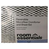Room Essentials Reversible Microfiber Comforter & Sheet 7 Piece Set Queen Black and White