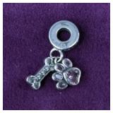 Paw Print & Dog Bone Charm 925 Sterling Silver - Brand New