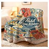 Pabst Blue Ribbon Beer Art Throw Blanket, 40" x 50" - Brand New