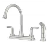 Pfister Ladera Double Handle Deck Mount Standard Kitchen Faucet with Optional Side Sprayer in Spot Defense Stainless Steel - Brand New *A
