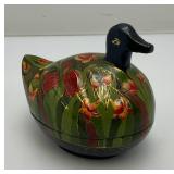 Antique Paper Mache Duck Trinket Box Hand Painted With 22K Gold Leaf 3 1/2" x 4"