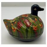 Antique Paper Mache Duck Trinket Box Hand Painted With 22K Gold Leaf 3 1/2" x 4"