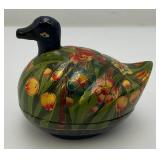 Antique Paper Mache Duck Trinket Box Hand Painted With 22K Gold Leaf 3 1/2" x 4"